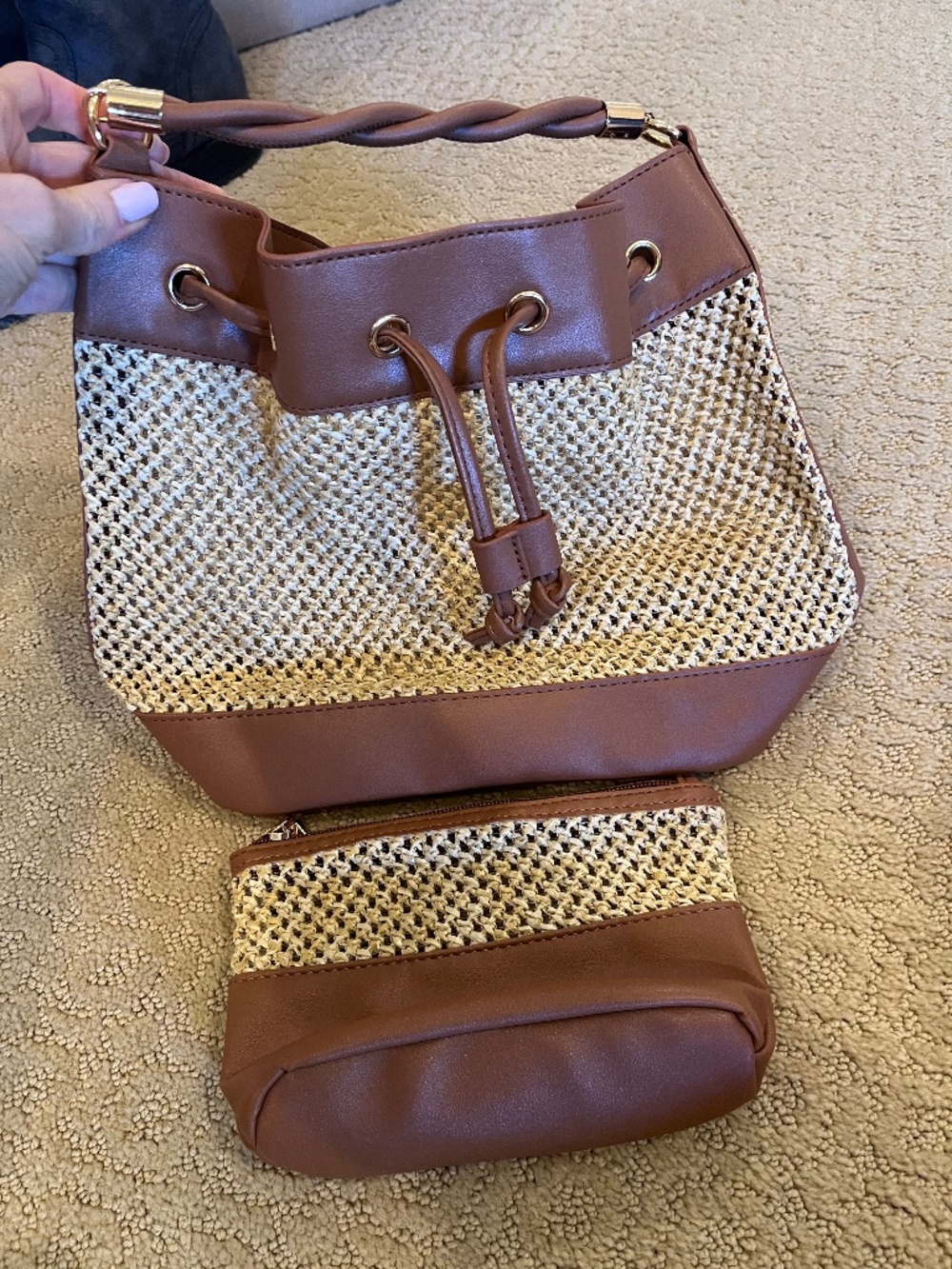 Brand new raffia drawstring purse & pouch!